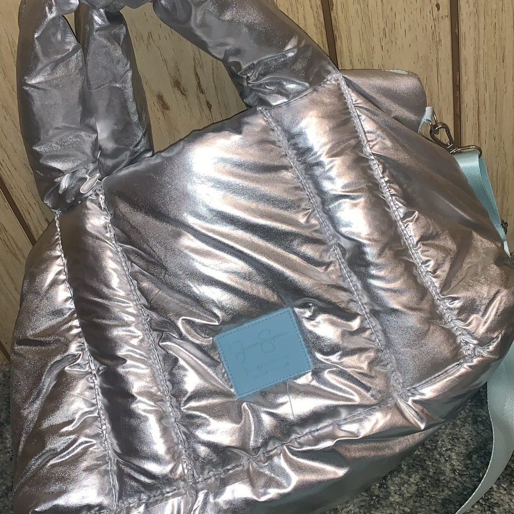Jessica Simpson Silver Quilted Shoulder Bag
